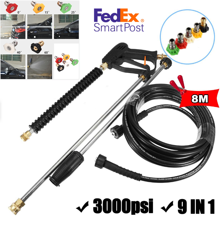 High Pressure Power Spray Gun Wash Cleaner Kit + Water Hose + Nozzle Car Garden