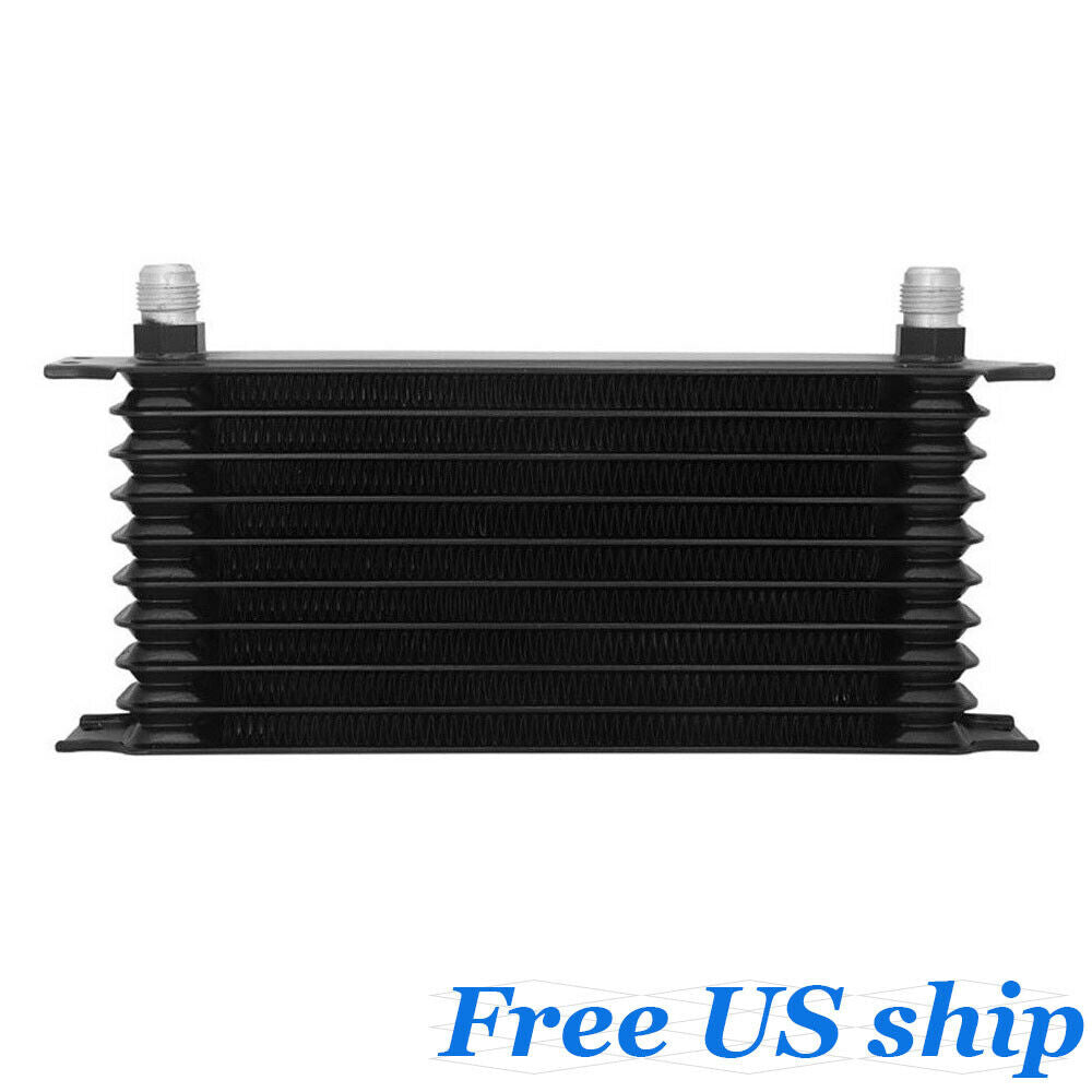 10-ROW 10AN POWDER-COATED ALUMINUM ENGINE TRANSMISSION RACING OIL COOLER BLACK