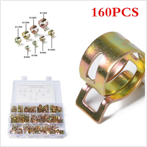 160pcs 6-17mm 8 Sizes Spring Clip Kit Universal Fit For Car Fuel Hose Water Pipe