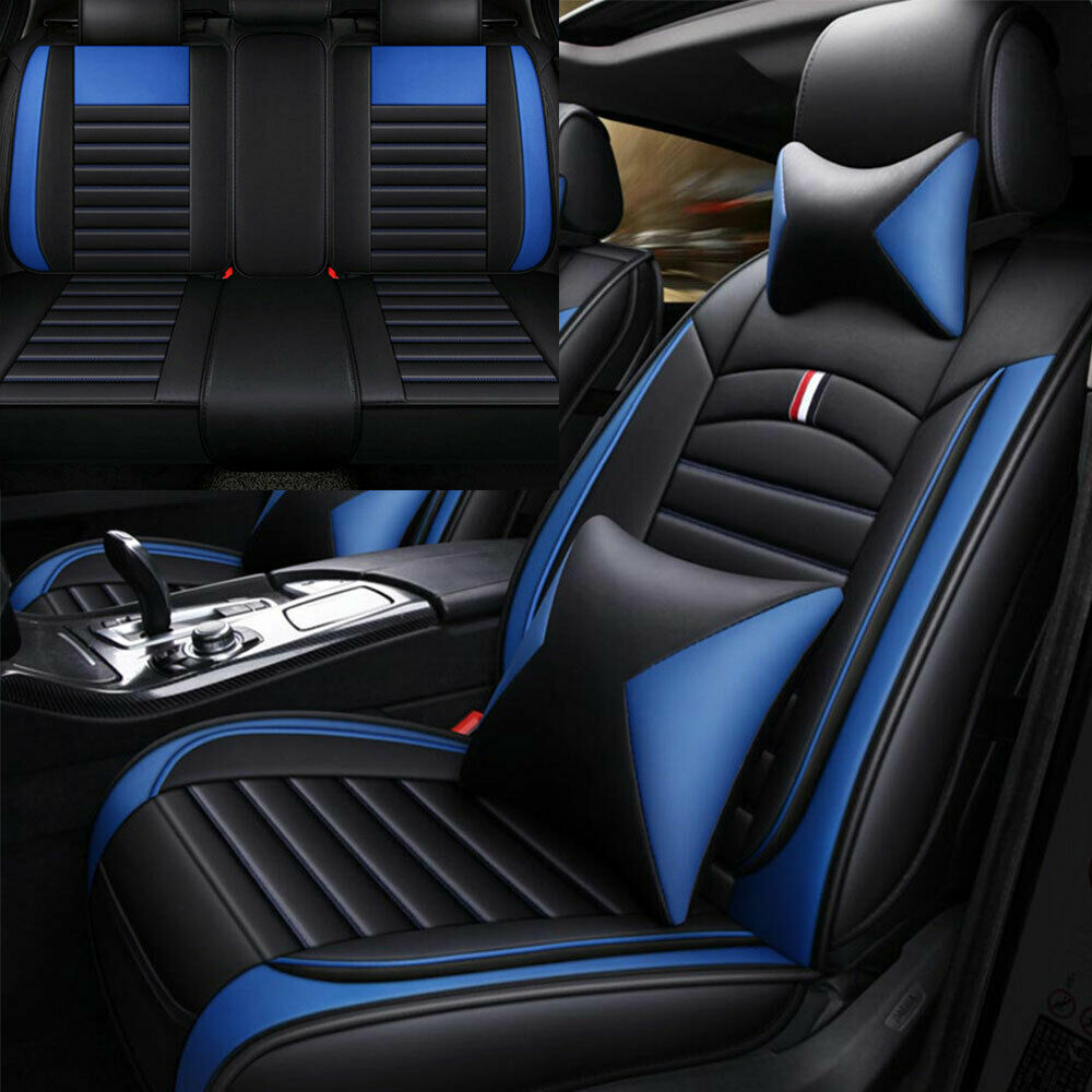 Deluxe PU Leather Non-Slip Car Seat Covers Cushion Pad Front Rear Protector Set