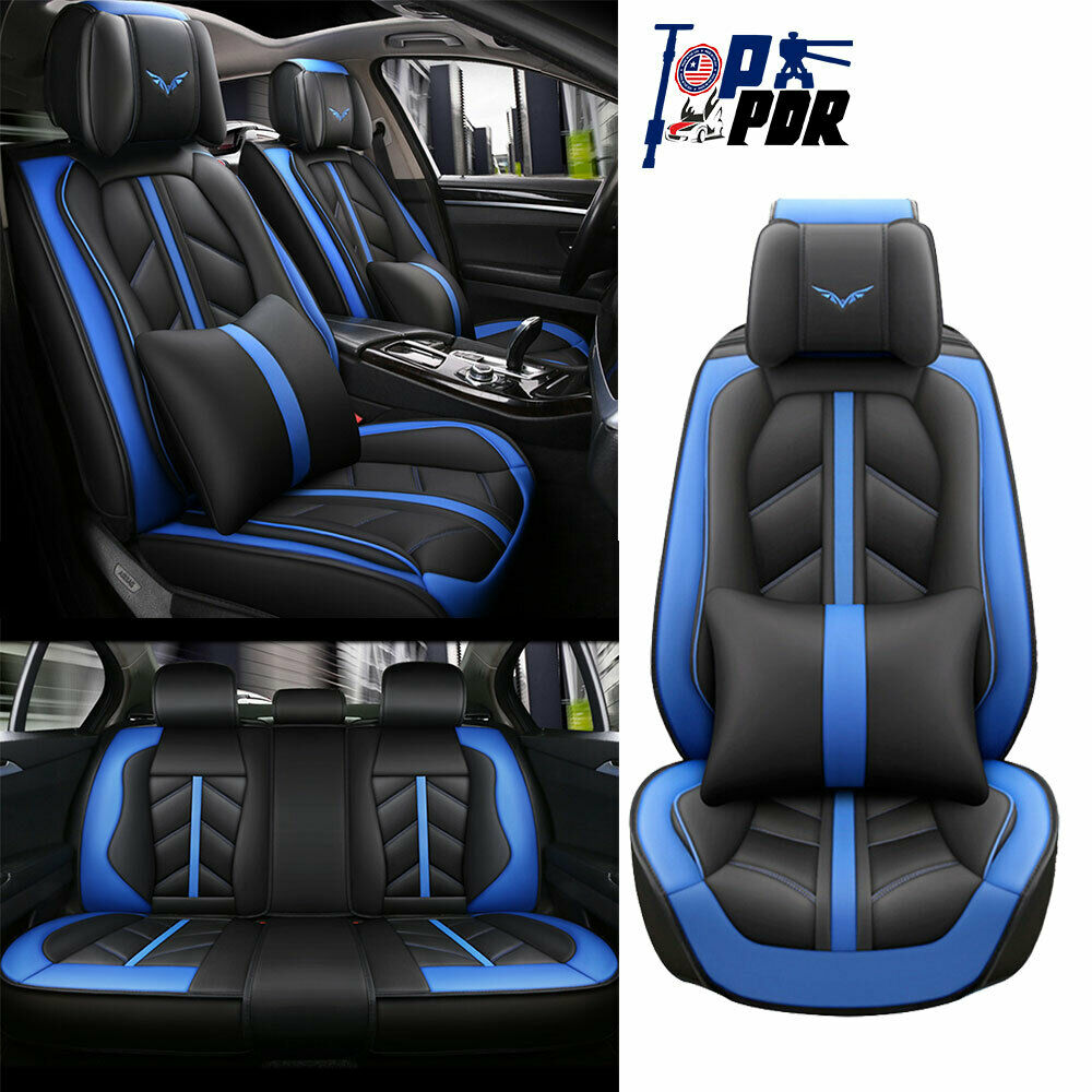 Luxury 5-Seat PU Leather Car Seat Covers Front&Rear Cushions Full Set Universal