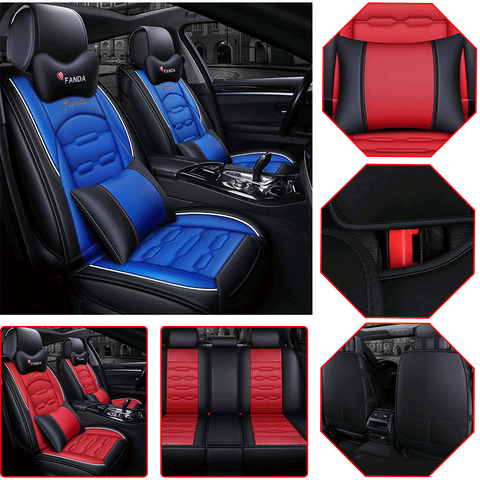 12pcs Universal 5-Seat Car Cover Cushion Full Set Luxury PU Leather Protector US