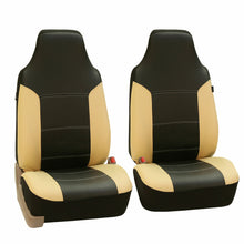 Highback Bucket Seat Covers Pair PU Leather For Auto Car SUV Van Beige Black