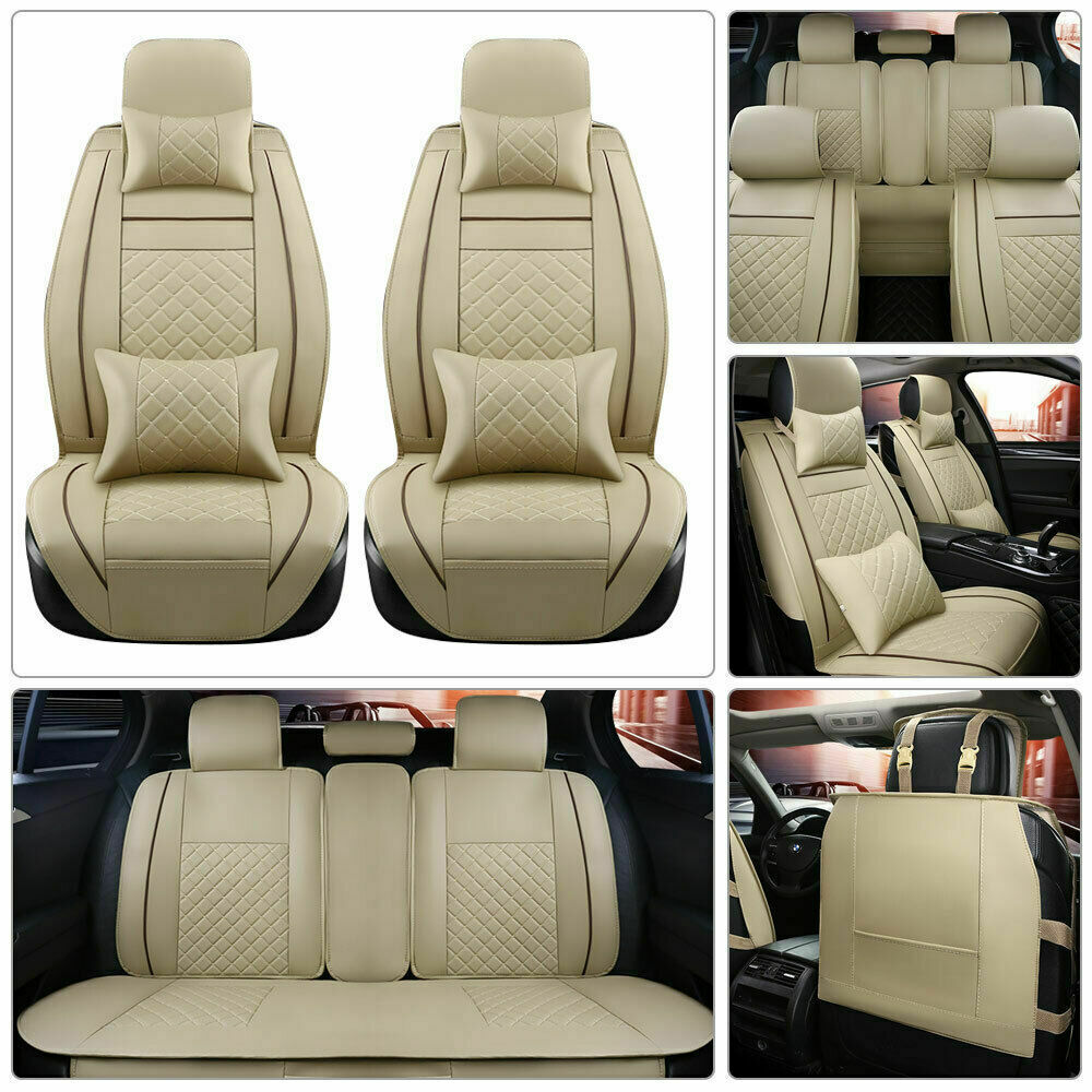 Deluxe PU leather Car SUV Seat Cover Full Set Front+Rear Cushion 5-Seats +Pillow