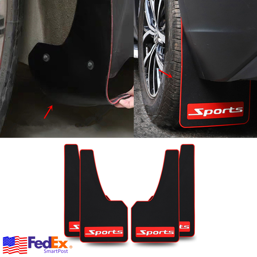 4x Flexible Sports Automobile Fender Splash Guards Wheel Mud Flaps Black+Red US