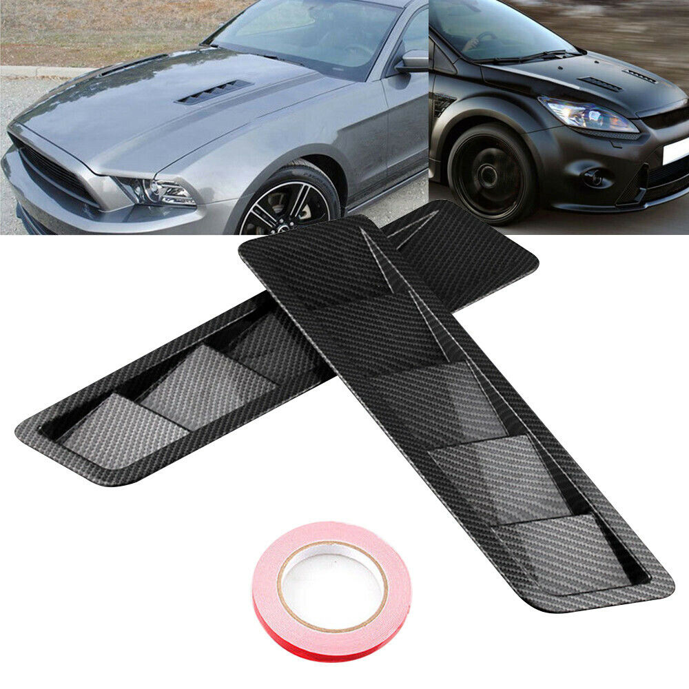 2x Carbon Fiber Look Universal Car Bonnet Hood Vent Cover Louver Air Flow Intake