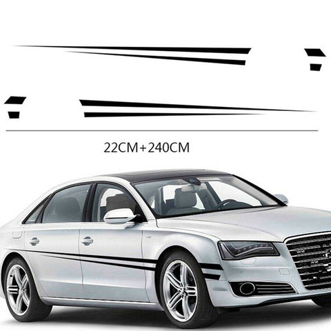 2x Whisker Style Car Side Body Sticker Strip Racing Vinyl Stripe 240cm+22cm BLK