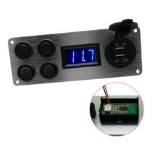 2USB Socket Charger LED Voltmeter 4 Gang ON-Off Toggle Switch Panel for Car Boat