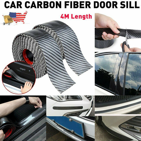 4M Carbon Fiber Car Door Plate Sill Scuff Cover Anti Scratch Sticker Universal