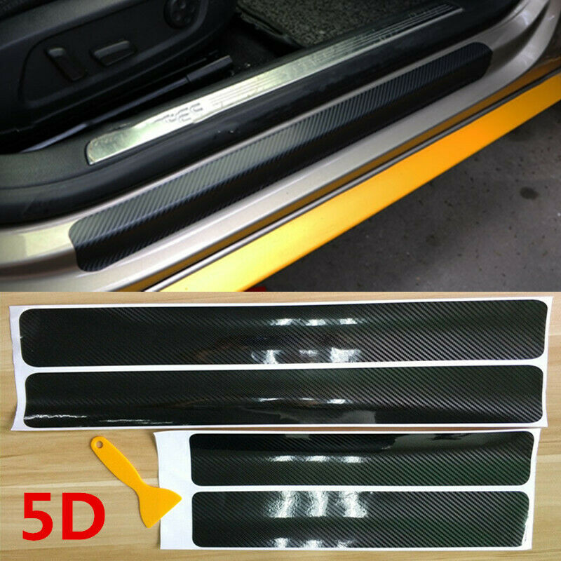 4x Car Sticker 5D Carbon Fiber Front Rear Door Sill Plate Protector Universal