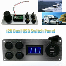 2USB Socket Charger LED Voltmeter 4 Gang ON-Off Toggle Switch Panel for Car Boat