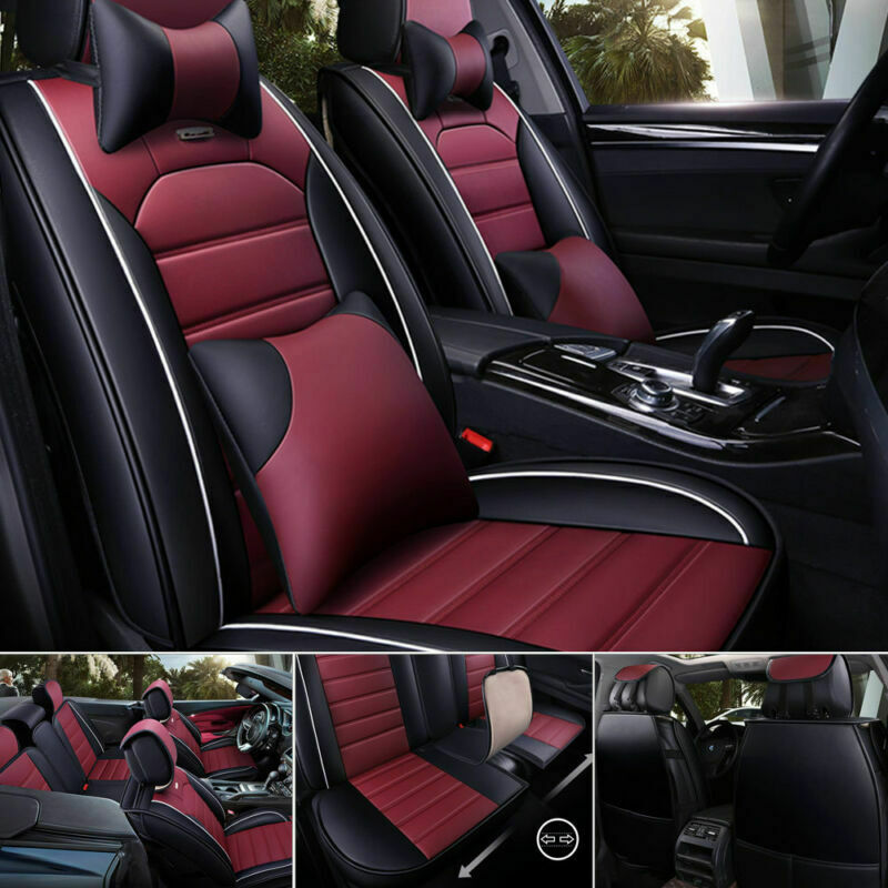 Universal Luxury PU Leather Car Seat Cover Set Waterproof Breathable 5-Seats US