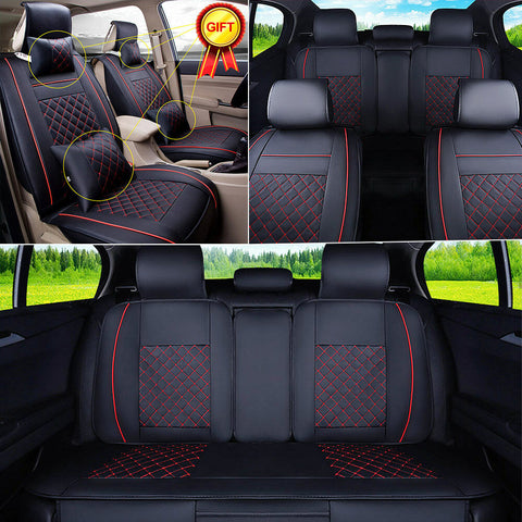 5 Seats Car Seat Cover Front+Rear Cushion PU Leather W/Pillow All Seasons Size S