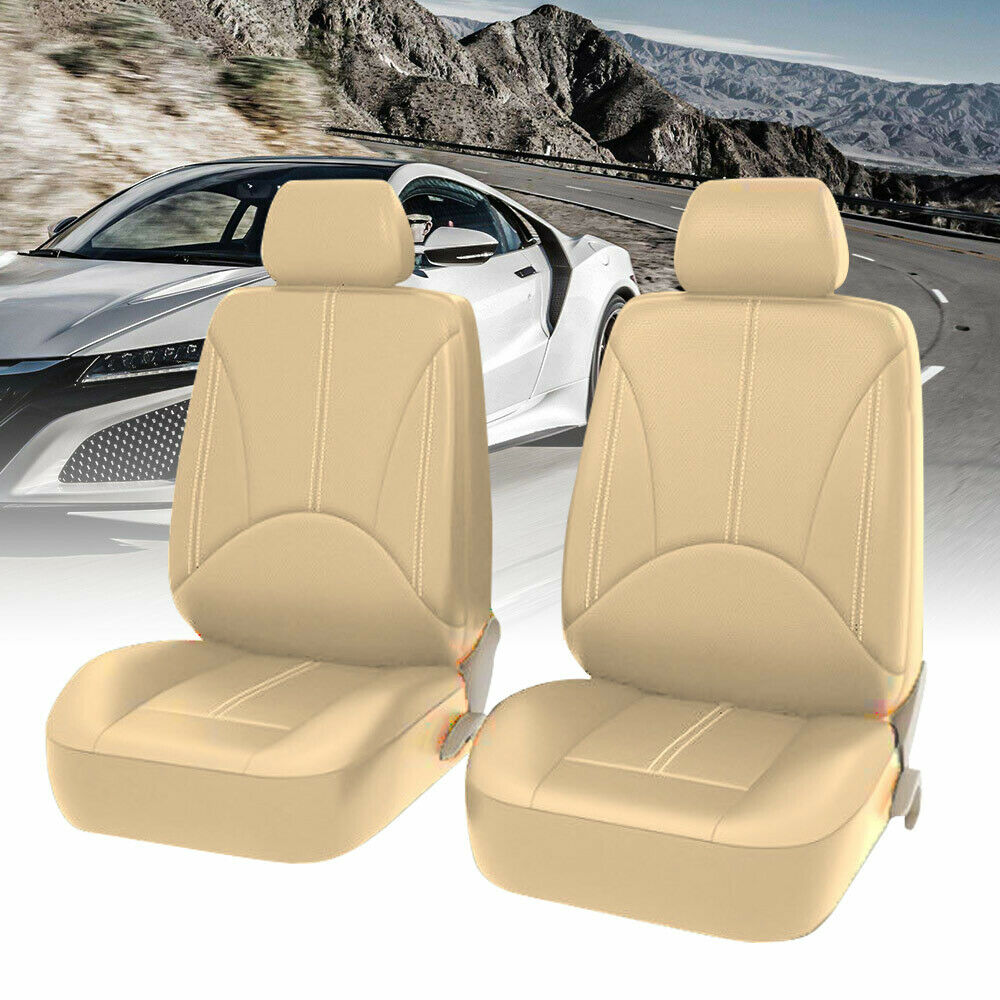 US Luxury Leather Car Seat Cover 2PCS Auto Interior SUV Front Cushion Set Beige