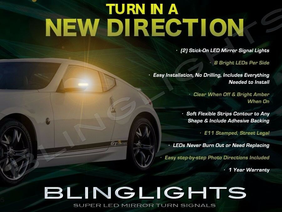 Add-On Amber LED Side View Mirror Bright Turnsignal Lights for Nissan 370Z