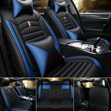 5-Sit Car Seat Cover w/Pillow Set Surround Protectors Cushions Black + Blue Line