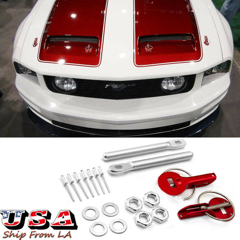 Universal Red Rally Racing Aluminum Flip Over Mount Bonnet Hood Pin Lock Latch