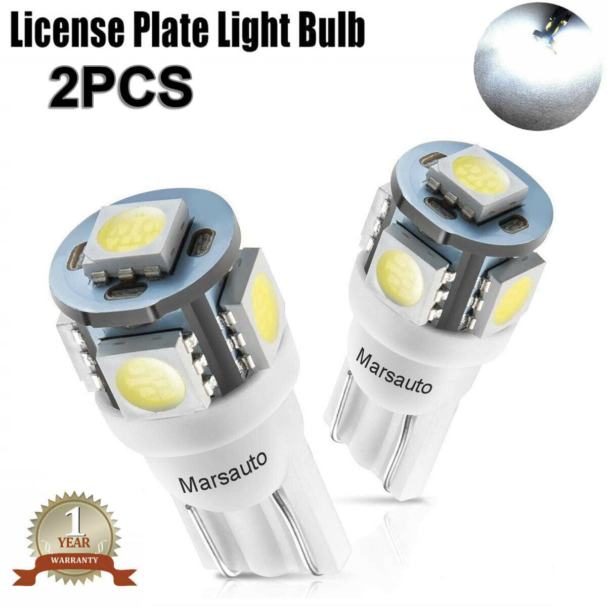 Marsauto T10 5-SMD 5050 Super White LED Light Bulbs 192 168 194 W5W 2825 158 12V