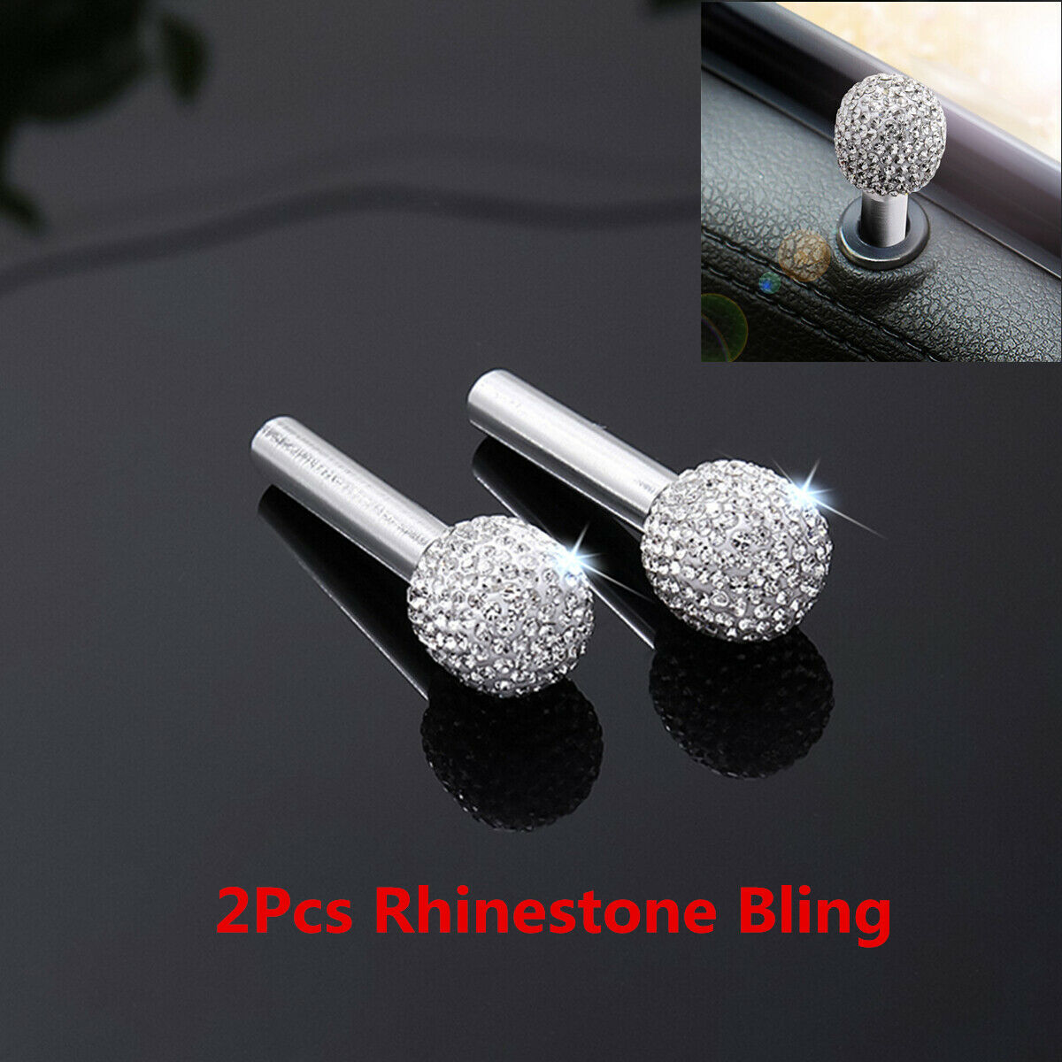 2X Rhinestone Bling Car Interior Door Lock Knob Pins Replace Simple Installation