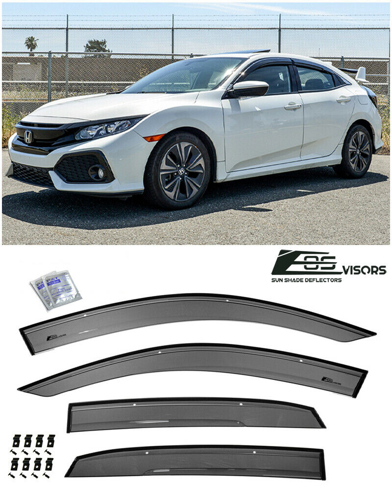 For 16-Up Honda Civic Hatchback CLIP-On MUGEN Style Side Window Visors Deflector