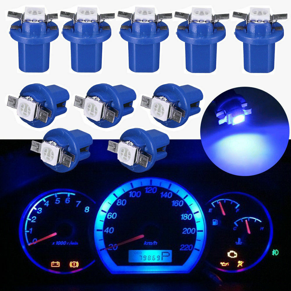 10pcs Blue T5 B8.5D 5050 1SMD LED Dashboard Dash Gauge Instrument Light Bulbs