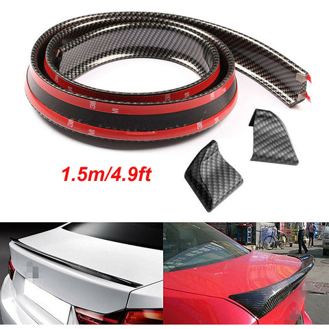 4.9FT/1.5M Carbon Fiber Rear Roof Trunk Spoiler Wing Lip Stickers BlackUniversal