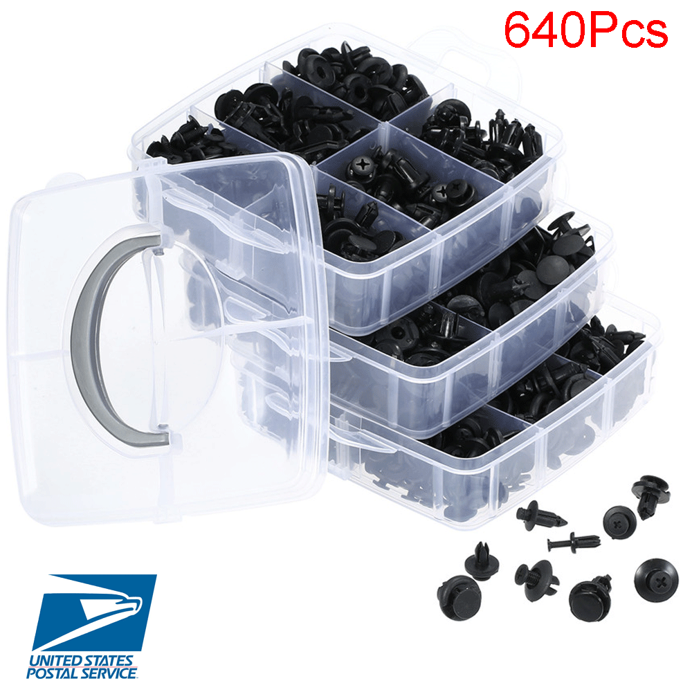 640pcs Boxed Plastic Fasteners Car Door Bumper Panel Fender Retainer Rivet Clips