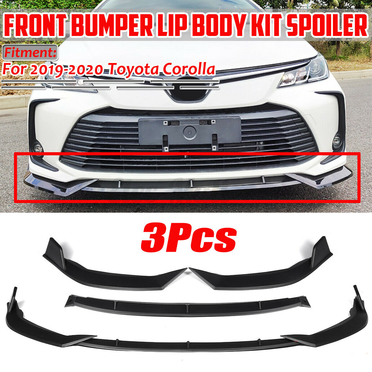 For Toyota Corolla 2019 2020 Front Bumper Lip Body Kit Splitter Matte Black 3PCS