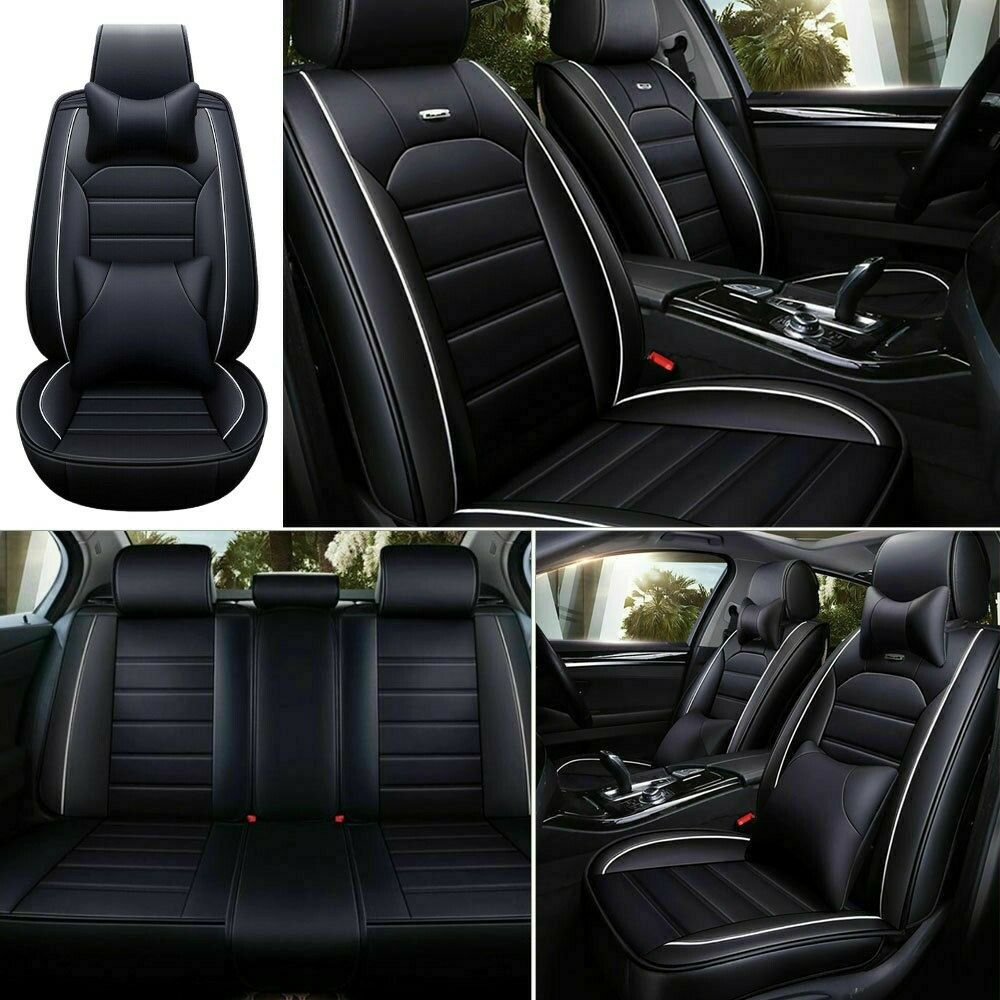 Deluxe Black Car Seat Covers PU Leather 5-Seats Cushions Protector Accessories