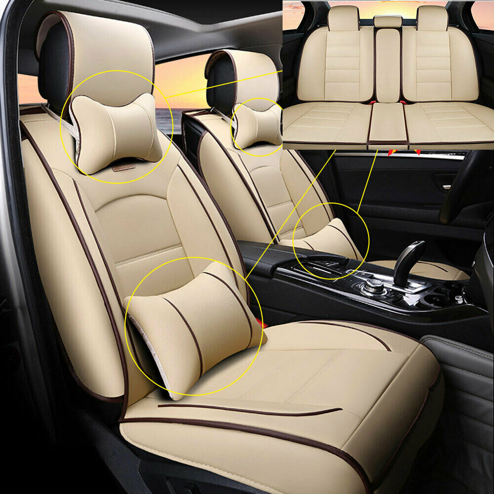 Universal Car Seat Covers 5-Seat PU Leather Surround Protector Cushions Full Set