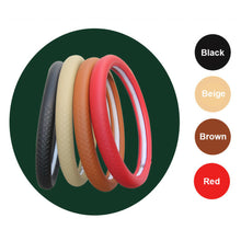 38CM Genuine Leather Car Steering Wheel Cover Breathable Hole Non-Slip Soft Grip