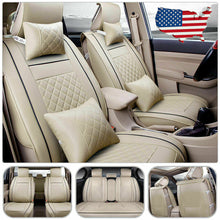 Black/Red 7pc Car SUV Seat Cover PU Leather 5-Seats Front+Rear Cushion & Pillows