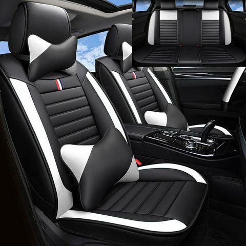 5-Sit Car Seat Covers PU Leather Surrount Cushions w/Pillow Set For Toyota Honda