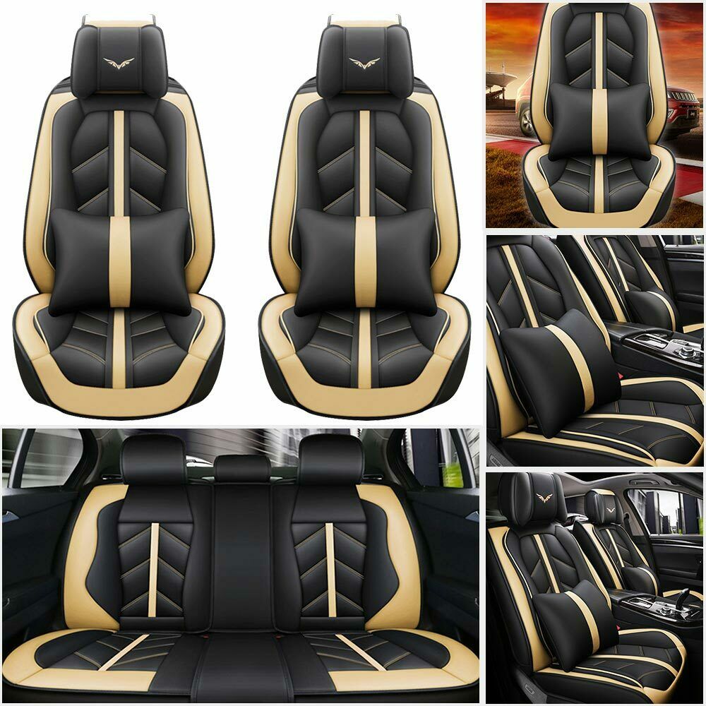Luxury PU Leather Car Seat Cover Universal Interior Front+Rear 5 Seats Cushions