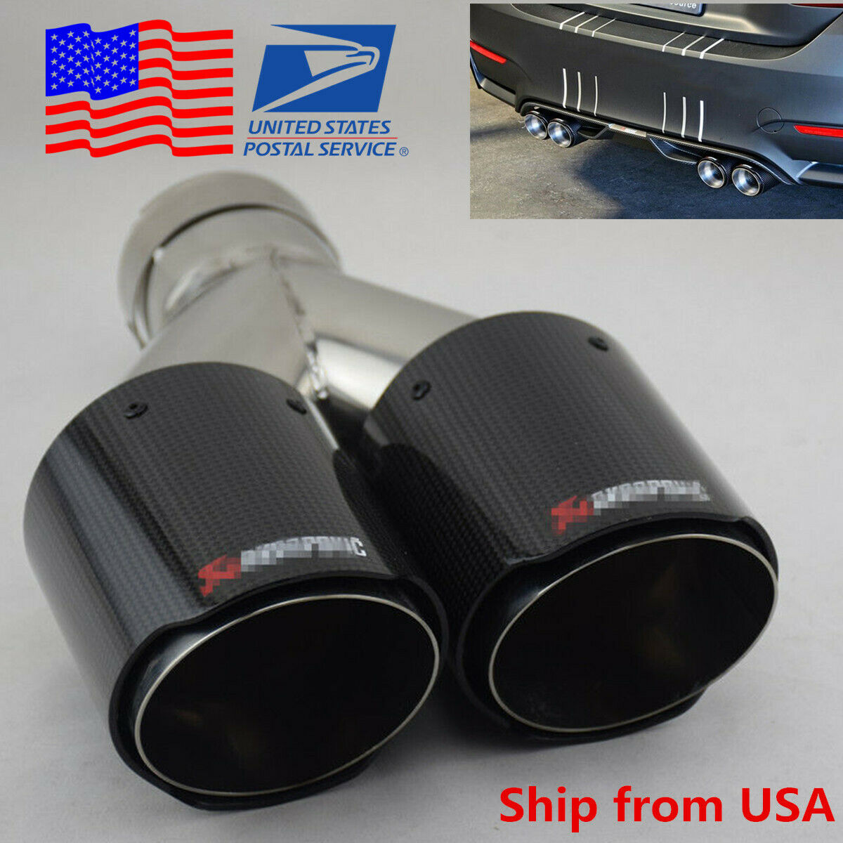 DIY 63mm Inlet Carbon Fiber Car Dual Exhaust Pipe Muffler Tip Cover Tail Throat