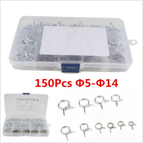 150x Stainless Steel Double Wire Fuel Line Hose Tube Spring Clamp Φ5-Φ14 For Car
