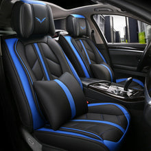 Black+Blue PU Leather Car Seat Covers Full Set Front Rear Cushions Mat Protector