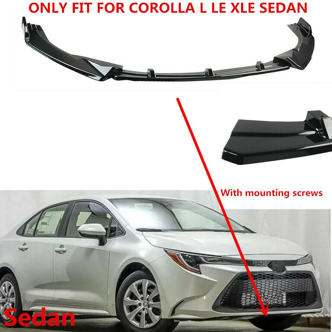 Fit For Toyota Corolla L LE XLE Sedan 2020 21 2022 Front Underbody Spoiler Black