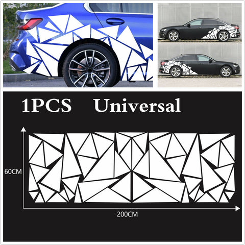 1Pc Car Styling Side Body Decal White Triangles Vinyl Sticker 200x60cm Universal