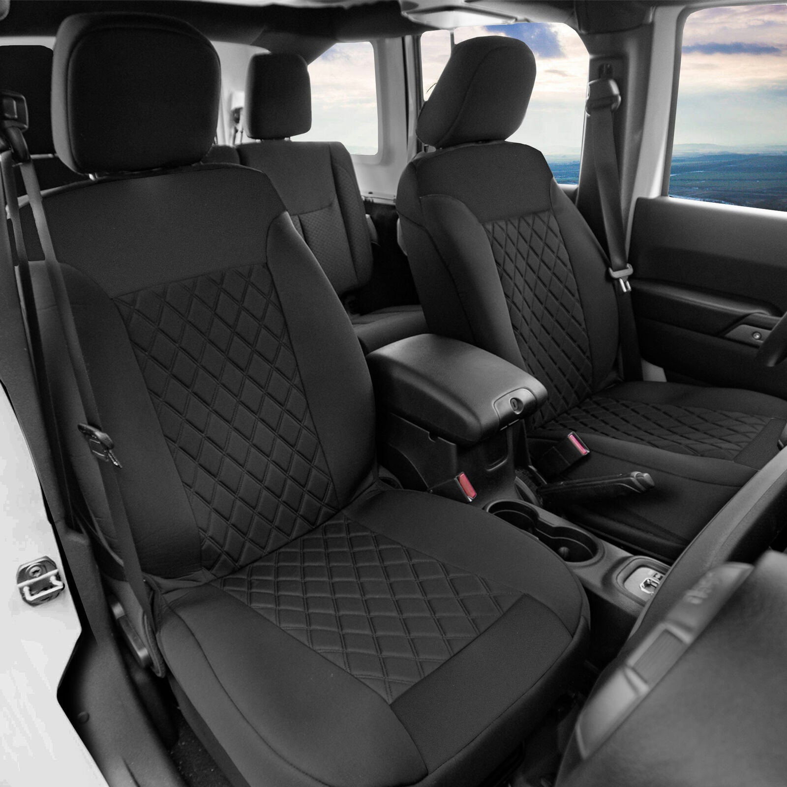 Front Bucket Seat Covers Pair Neosupreme For Auto Car SUV Black
