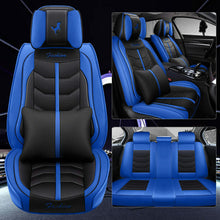 Universal 5-Seats Car Seat Covers Black+Blue PU-Leather Protector Cushion Set US