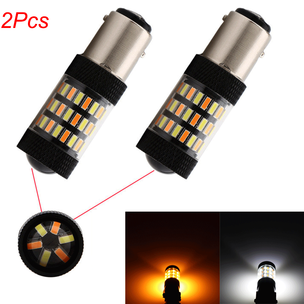 2x 1157 60SMD 4014 LED Turn Signal Light Bulbs White Amber Dual Color Switchback