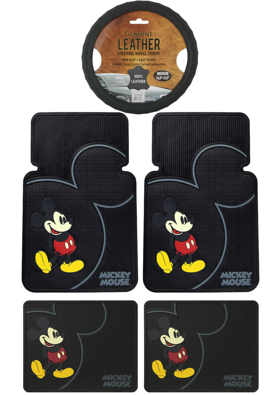 5pc Mickey Mouse Classic All Weather Floor Mats & Steering Wheel Cover Gift Set