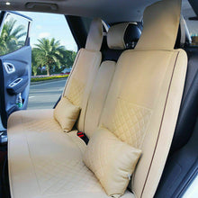 Beige Luxury PU Leather Car Seat Covers Front&Rear Cushions w/Pillow Accessories