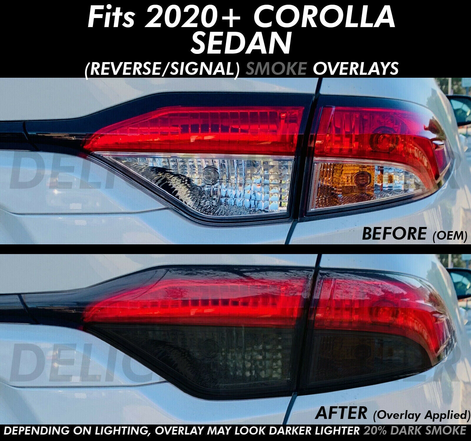 For 2020-21 Corolla Sedan SMOKE Tail Light Rear Overlay PreCut Tint Vinyl Decal