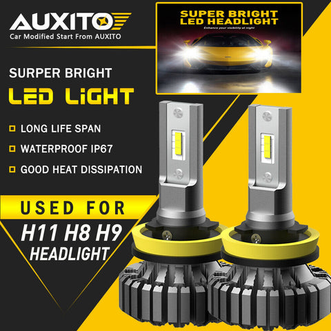 AUXITO H11 H8 LED Headlight Kit Low Beam Bulb Super Bright 6500K Fanless White A