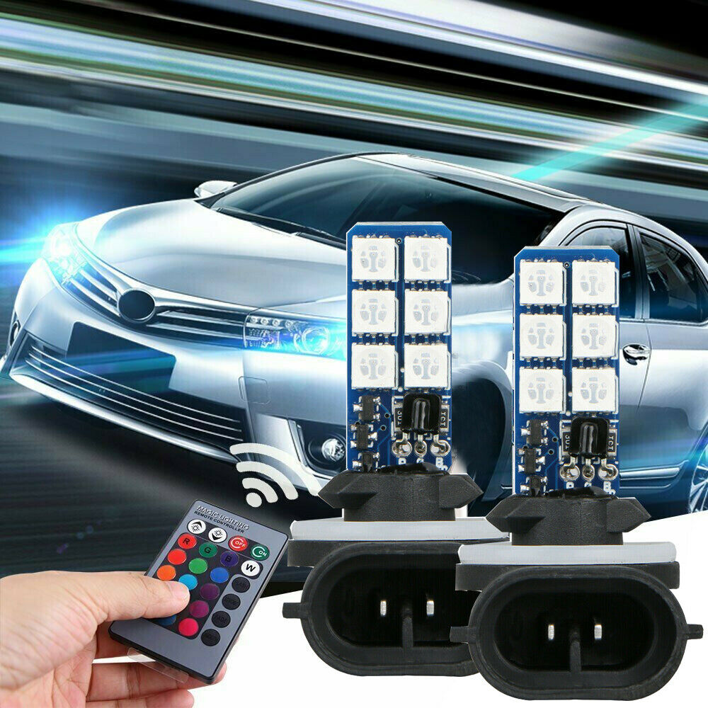 16 Colors 881 5050 RGB LED 12SMD Car Headlight Fog Light Lamp Bulb + Remote