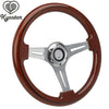14inch Alloy Wood Grain Trim Classic Wooden Chrome Spoke Steering Wheel Wooden