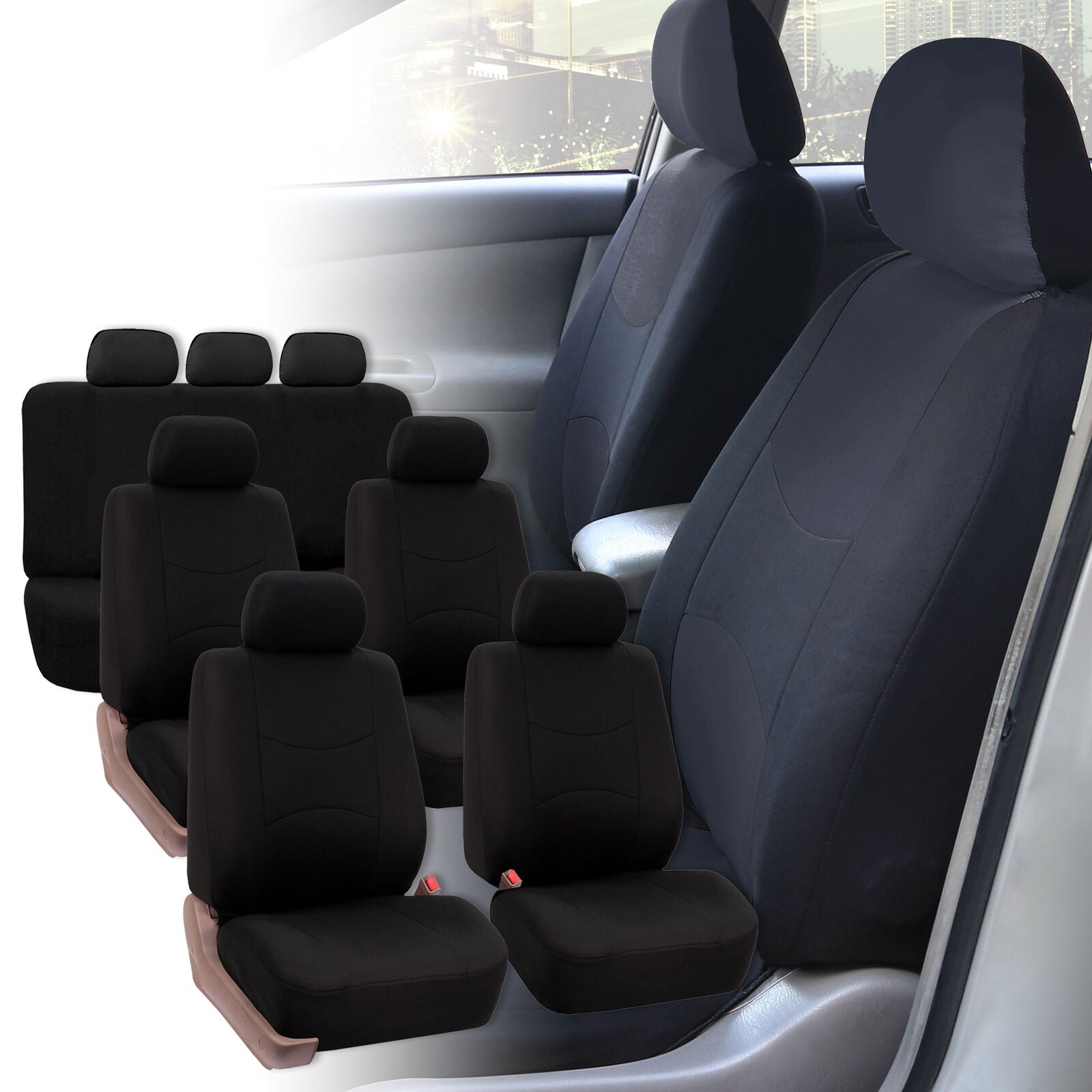 Seat Covers for 3Row 7 Seaters SUV Van Universal Fitment Solid Black