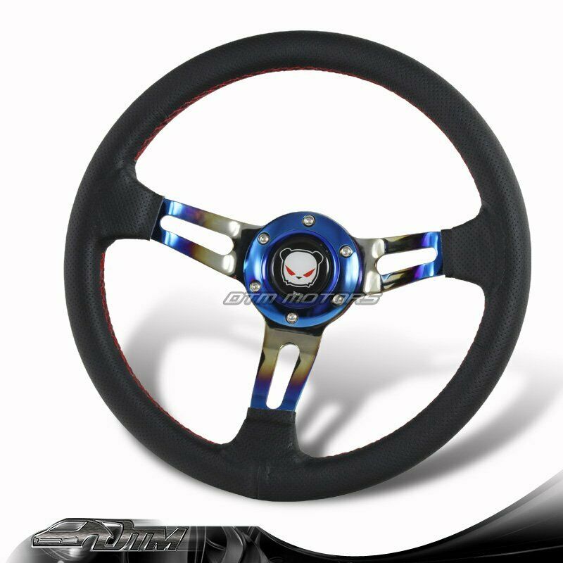 350MM Drift Titanium Red Stitched Black Leather 3-Spoke Racing Steering Wheel